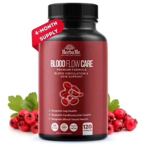 Blood Circulation Supplement, 120 Capsules, Supports Leg Vein, Heart, Vessels and Cardiovascular Health with Niacin, L-Arginine, Ginger, Cayenne Pepper, Hawthorn, Diosmin, Blood Flow Pills