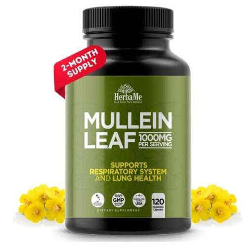 Mullein Leaf 1000mg, 120 Capsules, Lung Detox for Smokers, Lung Cleanse Supplement, Supports Respiratory Function Health, Promotes Mucous Membranes | Ear Health, Mucus Relief Herbal Pills Visit the HerbaMe Store