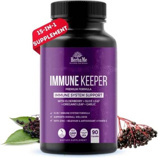 Advanced Immune System Booster 15 in 1 with Elderberry, Quercetin, Zinc, Vitamin D, 90 Capsules, Support Natural Wellness, Immunity Boost Supplement with Selenium and Vitamin C Antioxidants